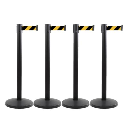 BIGPACK ALLROUNDLINE Gurtpfosten schwarz, 4 Meter Gurt in Gelb/Schwarz, 4 Stück, Art.-Nr. ALA 10/17-4.0 | Gurtpfosten | Gurtständer | Personenleitsystem von TMS Pro Shop