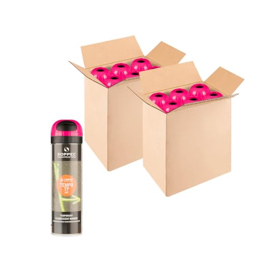 SOPPEC Tempo T.P. Markierfarbe, pink, temporär, 8 Wochen, 500 ml, 12 Dosen, Art.-Nr. 141625 | Bodenmarkierungsfarbe | Straßenmarkierungsfarbe | Markierungsspray von TMS Pro Shop