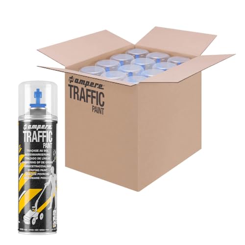 TMS PRO SHOP 12 Dosen Bodenmarkierungsfarbe AMPERE TRAFFIC PAINT, Farbe: blau, Art.-Nr. AM81ZN226 | Bodenmarkierungsfarbe | Straßenmarkierungsfarbe | Markierungsspray von TMS Pro Shop