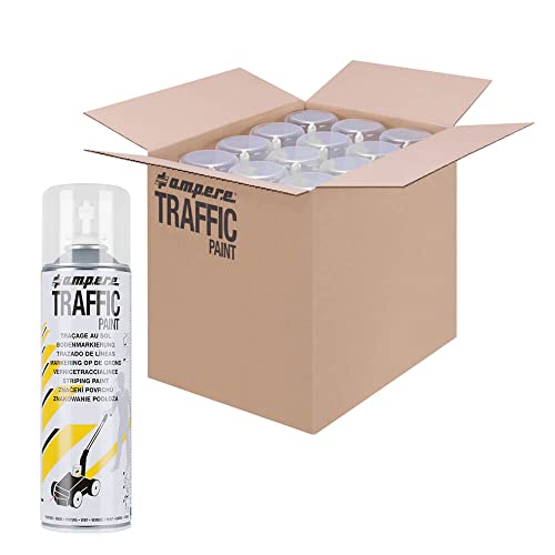 TMS PRO SHOP 12 Dosen Bodenmarkierungsfarbe AMPERE TRAFFIC PAINT, Farbe: weiß, Art.-Nr. AM81ZN218 | Bodenmarkierungsfarbe | Straßenmarkierungsfarbe | Markierungsspray von TMS Pro Shop