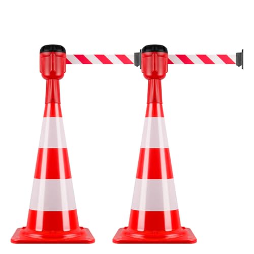TMS PRO SHOP 2 x Absperrsystem Rot/Weiß: Leitkegel 75 cm und Leitkegelaufsatz mit 10 m Gurt, Art.-Nr. 610454 | Leitkegel | Pylone | Markierungskegel von TMS Pro Shop