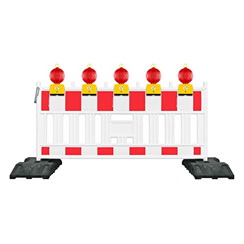 TMS PRO SHOP Absperr-Set, 2 m EURO1 Schrankenzaun, Fußplatten + 5 Blitzleuchten Rot + ZTV-SA, Art.-Nr. 608007 | Schrankenzaun | Absperrschranke | Absperrzaun von TMS Pro Shop