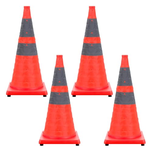 TMS PRO SHOP BIGPACK 4 x Faltleitkegel, LED-Blinklicht, Tasche, orange/Silber reflekt., 70 cm, Art.-Nr. 609301 | Leitkegel | Pylone | Markierungskegel von TMS Pro Shop