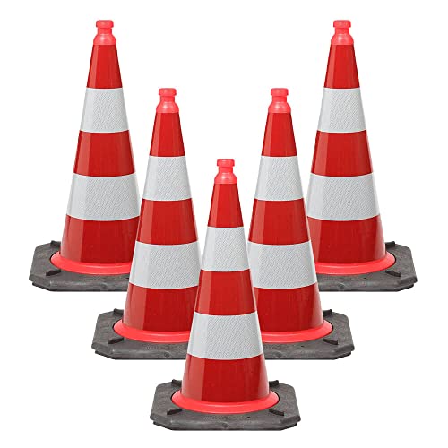TMS PRO SHOP BIGPACK 5 x StVO Leitkegel RA2, Bast, Farbe: reflektierend rot/weiß, Höhe: 75 cm, Art.-Nr. 609607 | Leitkegel | Pylone | Markierungskegel von TMS Pro Shop