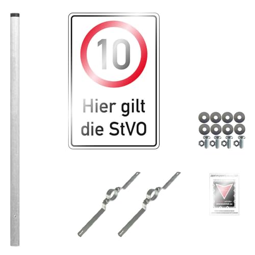 TMS PRO SHOP Parkplatz Kombischild Komplett-Set, 10 kmh, hier gilt die StVO, Alu, 60 x 90 cm, Art.-Nr. 610617 von TMS Pro Shop