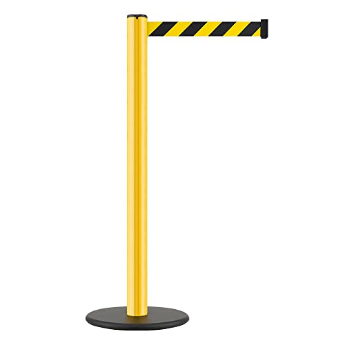 TopGurtSystem Aluminium Gurtpfosten, Innen- und Außenbereich, gelb/schwarz schraffiert, 2,6 m, Art.-Nr. 609309 | Gurtpfosten | Gurtständer | Personenleitsystem von TMS Pro Shop