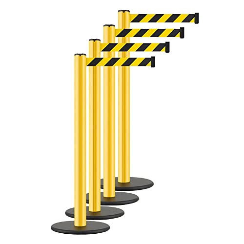 TopGurtSystem BIGPACK 4 x Aluminium Gurtpfosten, Innen- und Außenbereich, gelb/schwarz, 2,6 m, Art.-Nr. 609537 | Gurtpfosten | Gurtständer | Personenleitsystem von TMS Pro Shop