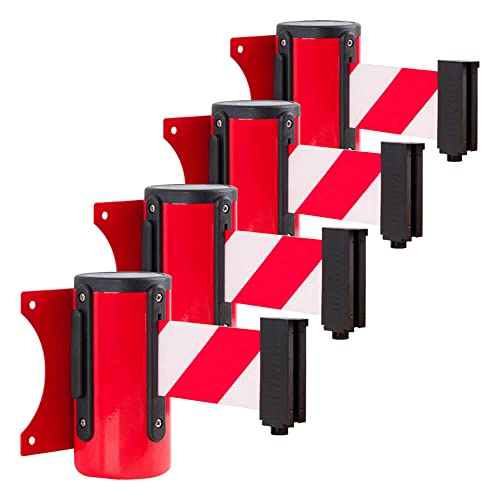 TopGurtSystem BIGPACK 4 x Stahl Gurtkassette, Innen- und Außenbereich, rot/weiß, 3,9 m, Art.-Nr. 609536 | Gurtpfosten | Gurtständer | Personenleitsystem von TMS Pro Shop