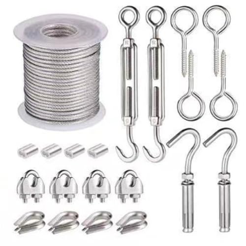 Drahtseil Edelstahl Edelstahlseil kit Rankhilfe Set Stahlseil Ummantelt Gardinenseil Spanndraht Spannschlössern Draht Spalier Seilspanngarnitur Crimpschlaufen Augenbolzen Spannschloss von TMTGTS