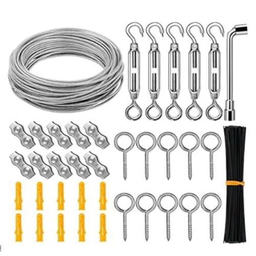 Drahtseil Edelstahl Edelstahlseil kit Rankhilfe Set Stahlseil Ummantelt Gardinenseil Spanndraht Spannschlössern Draht Spalier Seilspanngarnitur Crimpschlaufen Augenbolzen Spannschloss von TMTGTS