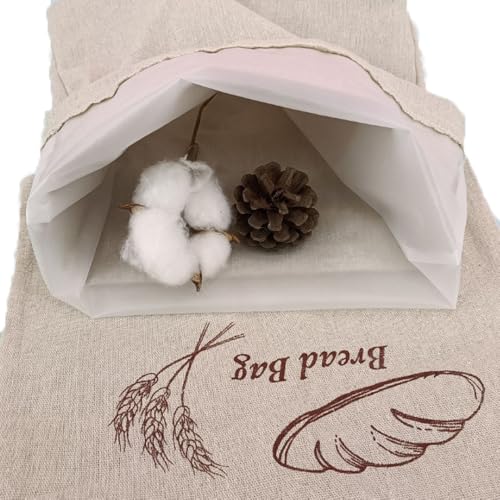 TMTGTS Brotbeutel Leinen 2 Stück Bread Bag mit Innenfolie Gärungstücher Atmungsaktiver Kordelzug Obst und Gemüsebeutel Aufbewahrung Frischhalten Wiederverwendbare Brotaufbewahrung(36 x 51cm,3#) von TMTGTS