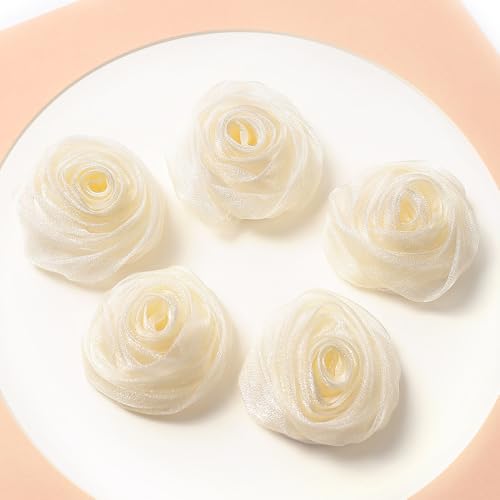 TMTGTS Organza-Rosenapplikationen für Hochzeitsstrauß 10Pcs 5.5cm Blum Künstliche Rosen Deko Clips Stoff Rose Blume für DIY Hochzeit Geburtstagsdeko Hochzeitsdeko Hochzeit Braut Accessoire von TMTGTS