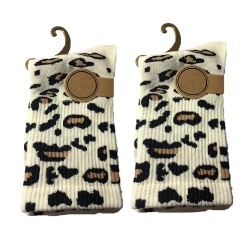TMTGTS Socken mit Leoparden Tiermustermuster 2 Pairs Herbst Winter Damen Retro Weiche Atmungsaktive Baumwolle Wadenlange Socken Bedruckte Gemusterte Tiersocken mit Leopardenmuste modisch Hipster(4#) von TMTGTS