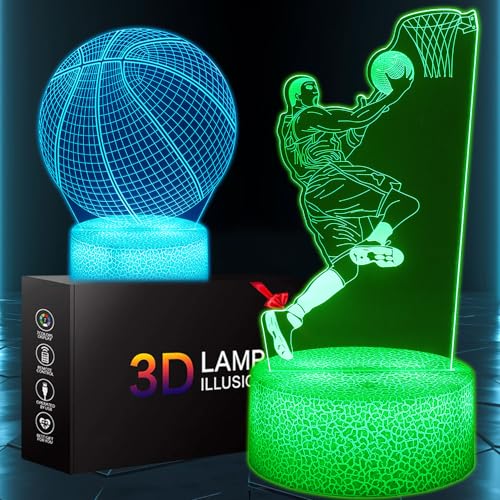 TMXSQ 2-Muster 3D-Illusion Basketball Nachtlicht Spielzeug für Kinder, 16 wechselnde Farben mit Fernbedienung, Nachtlicht für Kinder, Weihnachten Geburtstag Geschenk von TMXSQ