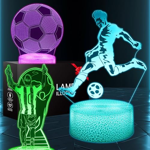 TMXSQ Fußball-Nachtlicht, Illusion 3D LED, 3-Muster, 16 wechselnde Farben - mit Fernbedienung - Nachtlicht für Kinder, Geburtstage, Weihnachtsgeschenke, Dekoration von TMXSQ