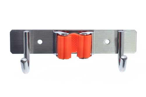TMY Besenhalterung Wand | Gerätehalter 9 cm | Besenhalter 2 Haken 1 Halterungen | Gartengeräte Halterung zur Küche Badzimmer | Wandhalter Besen Mop Werkzeuge Schlüssel | Selbstklebend zum Anschrauben von TMY Polish Furniture Brand