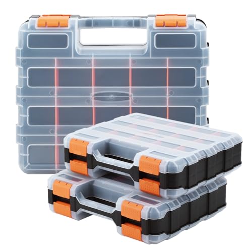 2-teiliges Set doppelseitige Hardware-Werkzeugkästen, kleine Multi-Tool-Box-Set Lagerung Hardware Nagel und Schraube mit abnehmbaren Kunststoff-Teiler für Nägel, Schrauben, Perlen, Kunsthandwerk von TMZDCJK