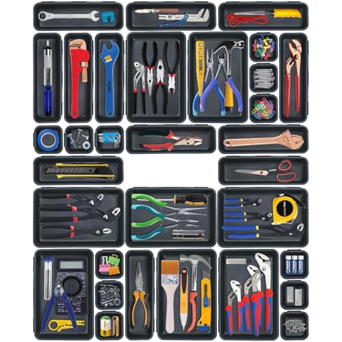 TMZDCJK 32pcs Werkzeugkasten-Organisator, Werkzeug-Schublade-Organisator Tray Compartment Tool Box Organisation Garage Werkzeug-Organisator und Lagerung Rolling Tool Box Cabinet (Schwarz) von TMZDCJK