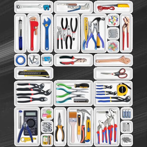 TMZDCJK 32pcs Werkzeugkasten-Organisator, Werkzeug-Schublade-Organisator Tray Compartment Tool Box Organisation Garage Werkzeug-Organisator und Lagerung Rolling Tool Box Cabinet (weiß) von TMZDCJK