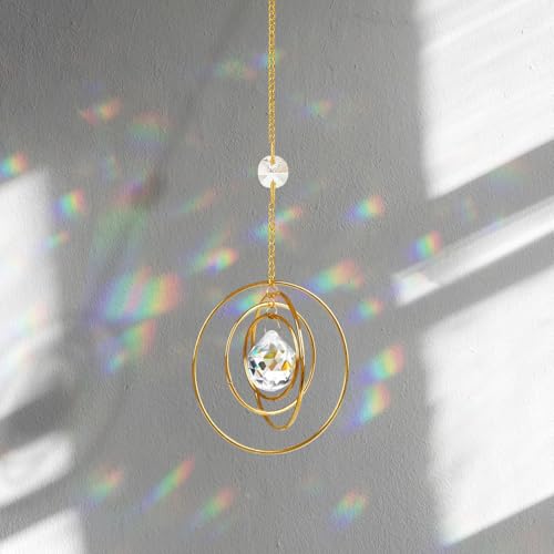 Kristall Sonnenfänger für Fenster, Regenbogen Lichtfänger, Faszinierende Kristallprismen, Suncatcher Sonnenspiel mit 4 Messingkreisen, Fensterdeko Hängend für Wohnzimmer, Garten & Büro Kristall Sonnenfänger für Fenster, Regenbogen Lichtfänger, Faszinierende Kristallprismen, Suncatcher Sonnenspiel mit 4 Messingkreisen, Fensterdeko Hängend für Wohnzimmer, Garten & Büro von TMZELOA