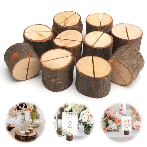 TMZELOA 10 Stück Kartenhalter Holz, Tischkartenhalter Holz Baumstumpf Menükartenhalter Memohalter Fotohalter Kartenhalter, Platzkartenhalter für Hochzeiten Restaurants Bankette und Partys von TMZELOA