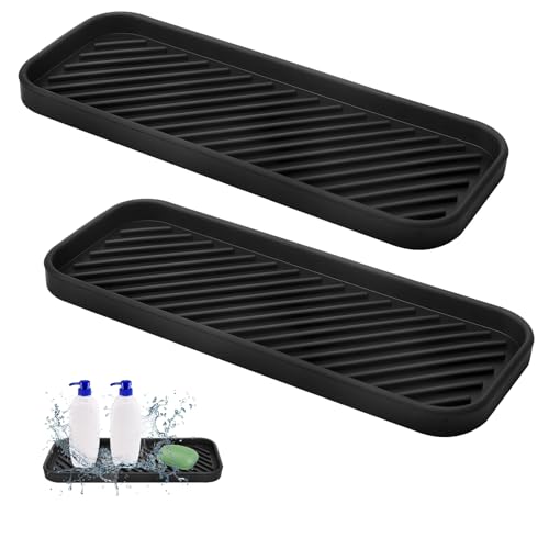 TMZELOA 2 Stück Silikon Abtropfmatte, 23 x 9 cm Schwarz Rutschfest Schmal Schnelltrocknend Silikon Spülbecken Organizer Spülbeckenmatte, Schwammhalter Küche für Schwämme Bürsten Seife TMZELOA 2 Stück Silikon Abtropfmatte, 23 x 9 cm Schwarz Rutschfest Schmal Schnelltrocknend Silikon Spülbecken Organizer Spülbeckenmatte, Schwammhalter Küche für Schwämme Bürsten Seife von TMZELOA