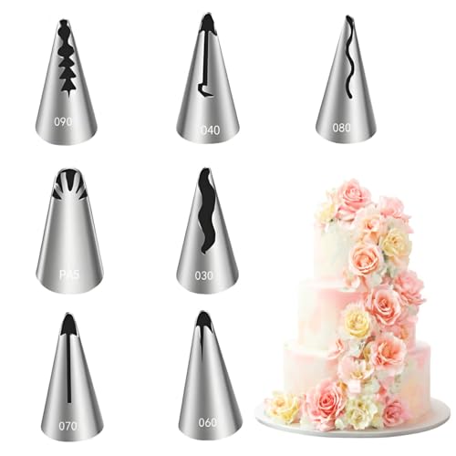 TMZELOA 7 Stück Spritztüllen Set für Kuchen Dekoration, Profi Spritztüllen Silber Verschiedene Größen Spritztülle Edelstahl Tüllen Set für Kuchen für Cupcakes Torten Plätzchen Keksen Gebäck Dekoration TMZELOA 7 Stück Spritztüllen Set für Kuchen Dekoration, Profi Spritztüllen Silber Verschiedene Größen Spritztülle Edelstahl Tüllen Set für Kuchen für Cupcakes Torten Plätzchen Keksen Gebäck Dekoration von TMZELOA