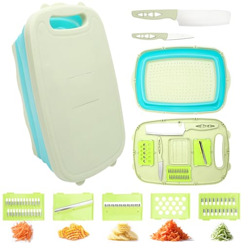 TMZELOA Multifunktionales Schneidebrett, 9 in 1 Faltbares Schneidebrett, Küchenschneidebrett, Schneidebrett Set mit Gemüseschneider, Tragbares Abflusskorb für Camper Zubehör, Grillen & Outdoor TMZELOA Multifunktionales Schneidebrett, 9 in 1 Faltbares Schneidebrett, Küchenschneidebrett, Schneidebrett Set mit Gemüseschneider, Tragbares Abflusskorb für Camper Zubehör, Grillen & Outdoor von TMZELOA