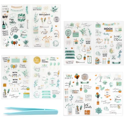 TMZELOA Sticker Geburtstag Geburtstagssticker Set 170 Motive Aufkleber für Fotoalbum mit DIY Pinzette, Gästebuch & Geschenke für Erwachsene & Kinder Transparente Matte Effekt Party Dekoration von TMZELOA