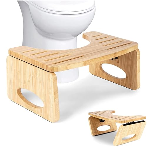 TNBRUA Toilettenhocker Klappbar, Toilettenhilfe Tritthocker, Physiologischer Hocker Badezimmer für Erwachsene/Kinder, WC Hocker Bekämpft Hämorrhoiden, Verstopfung, Blähun (Holz) von TNBRUA