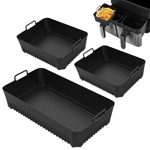 TNEDFOD 3 Pcs Heißluftfritteuse Zubehör für Ninja Foodi Flexdrawer 1× 10,4L, 2×5.2L Silikonform Wiederverwendbar Airfryer Zubehör für Ninja AF500EU AF500EUCP Schwarz von TNEDFOD