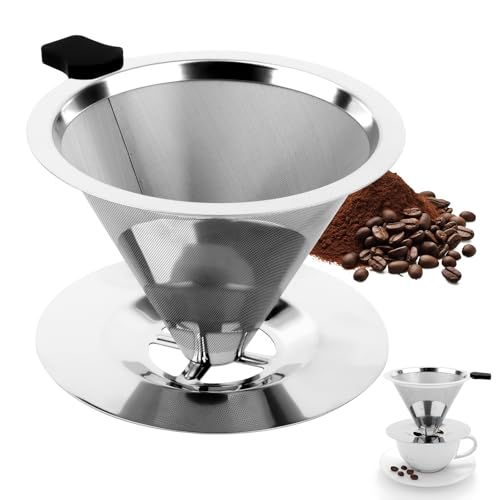 TNEDFOD Kaffeefilter, Wiederverwendbar, 800 Maschen, Edelstahl, Silber, für manuelle Kaffeezubereitung von TNEDFOD