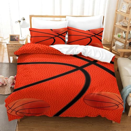 TNFHSOFT Basketball Bettwäsche Bettwäsche Set Microfaser Bettbezug Und Kissenbezug Mit Reißverschluss 3 Teilig Sets Bettbezug Set Für Erwachsene Teenager Kinder Single（140x200cm） von TNFHSOFT