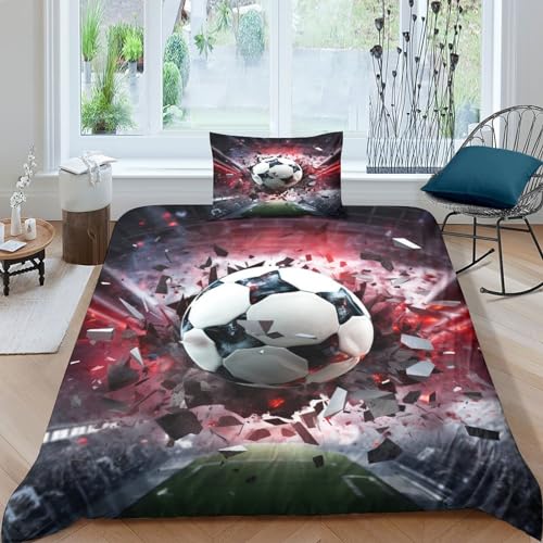 TNFHSOFT Fußball - Sports 3D Bettbezug Für Kinder Teenager Erwachsene Bettwäsche-Set Tagesdecke Mit Reißverschluss 3-teiliges Set Single（135x200cm） von TNFHSOFT