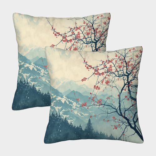 TNFHSOFT Japanische Ukiyoe Kissenbezug 2er Set Kissenbezüge Wohnzimmer Kissenhülle Couchkissen Polyester Polster Textil Für Sofa Bett Garten Balkon Kinderzimmer Zierkissen 45x45cm von TNFHSOFT