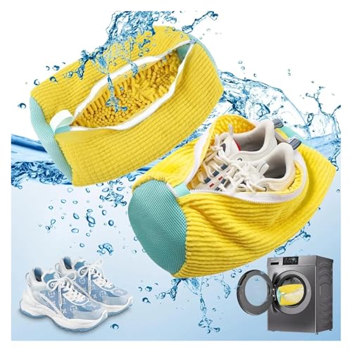 2er Pack Schuhbeutel Waschmaschine, Wiederverwendbarer Schuhwaschbeutel, Wäschenetz Schuhe mit 360° Reinigungsflusen, Alle Schuharten und Größen(2PCS Yellow) von TNFMJSRXE