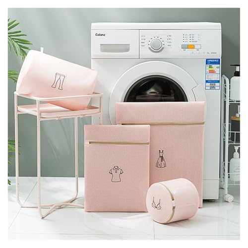 Dicker Wäschesack, Stickerei, feines Netz, Morandi-Farbe, Wäschesäcke for die Waschmaschine, Organizer for schmutzige Kleidung, Aufbewahrungsbeutel(4Pcs Pink Set) von TNFMJSRXE