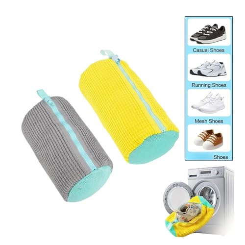 Wäschesäcke Schuhwaschmaschinenbeutel - mit Reißverschluss Wäschesack mit reichhaltigem Flaum im Inneren, perfekt for Turnschuhe und Freizeitschuhe(2PCS-grey- yellow) von TNFMJSRXE