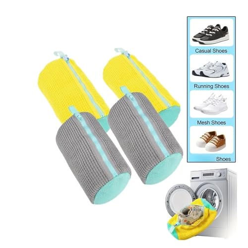 Wäschesäcke Schuhwaschmaschinenbeutel - mit Reißverschluss Wäschesack mit reichhaltigem Flaum im Inneren, perfekt for Turnschuhe und Freizeitschuhe(4PCS-grey- yellow) von TNFMJSRXE