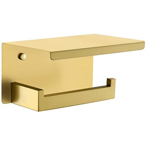 TNOMS Toilettenpapierhalter mit Regal, modernes Badezimmer-Hardware-Zubehör, multifunktionaler goldfarbener Toilettenpapierhalter, Edelstahl-Wandmontage von TNOMS