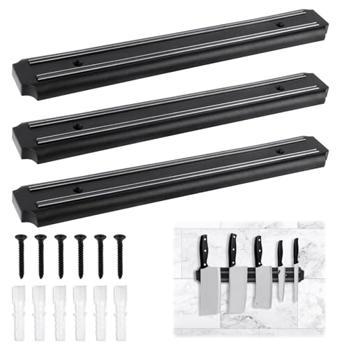TNOMSNO Messerblock Magnetisch, 3 Stück 33cm Magnetleiste Messer, Messer Magnetleiste mit Extra Starkem Magnet, Magnet Messerhalter, Messerhalter Magnetisch für Utensilien und Werkzeuge von TNOMSNO