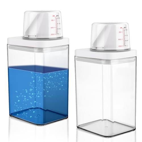 TNOMSNO Waschmittel Aufbewahrung, 2 Stück Waschmittelbox 1100ML Luftdichter Waschmittelspender mit Messbecher Multifunktions Behälter für Waschpulver Waschmittelbox für WeichspüLer von TNOMSNO