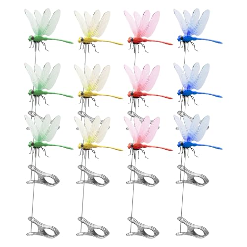 TNSLAND 12 Stück Libellen-Hut-Clip, Falsche Libellenstange, Libelle dekorative Klammer, 3D Simulation Libelle Dragonfly, Dekorative Gartenarbeit mit Klammer, Libelle Spielzeug für Dekorationshandwerk von TNSLAND