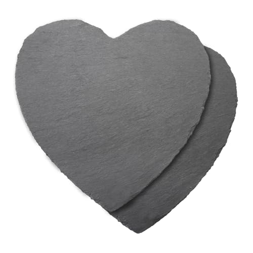 TNSLAND 2 Stück Schieferplatten, Schieferplatte Servierplatte, Schiefertafel zum Beschriften, Steinplatte Schieferplatte 20x20 cm, Servierplatten Schiefer Platte Schieferherzen für Buffet Sushi Käse von TNSLAND
