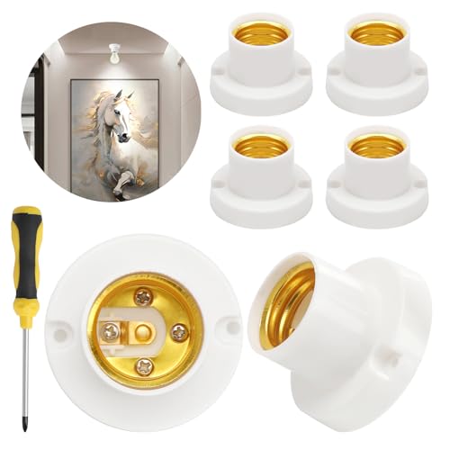 TNSLAND 4 Stück Wasserdichte Lampenfassung E27 mit Kreuzschlitzschraubendreher, E27 Lampenfassung ABS-Kunststoff Decken-Fassung für E27 Lampen Baufassung E27 für Flure, Balkone, Keller, Garagen (Weiß) von TNSLAND