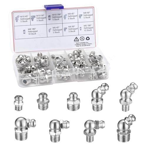 TNSLAND 60 Stück Schmiernippel Sortiment Kit, Metrisch M6 M8 M10, 45° 90° 180°, Sortierbox, Schmiernippel für Schmierpressen TNSLAND 60 Stück Schmiernippel Sortiment Kit, Metrisch M6 M8 M10, 45° 90° 180°, Sortierbox, Schmiernippel für Schmierpressen von TNSLAND