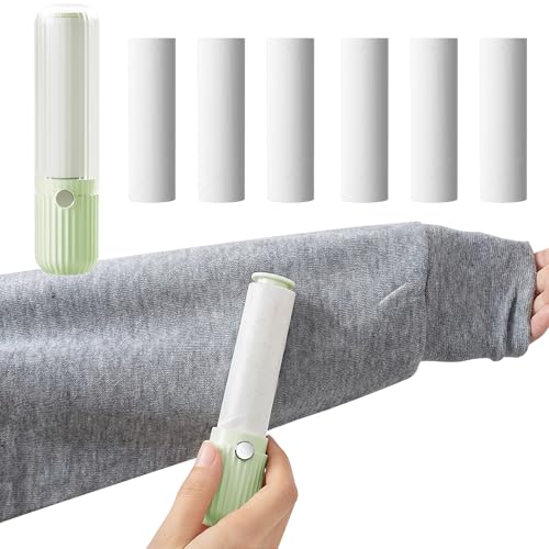 TNSLAND 7 Stück Fusselrolle Kleidung Nachfüllpack mit 1 Abroller Fusselrollen Wiederverwendbare Tierhaare Extra Klebrige Lint Roller Tragbarer Reise für Kleidung Sofa Bett Tierhaare und Teppich von TNSLAND