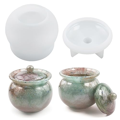 Silikonform Kerzenhalter mit Deckel 3D Gießharz Kerzenform Resin Silikonform Epoxidharz, Vorratsdosen Gießharz Resin Forme Mit Deckel Set Für Beton DIY Vorratsdosen Untersetzer/Blumen Topf von TNSLAND