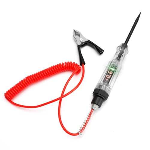 TNSLAND Spannungsprüfer KFZ Auto Schaltung Teststift mit Krokodilklemme Federdraht und Digitaler LED Prüflampe Spannungstester 4-120V DC Stromprüfer Stromkreistester für LKW/PKW/Motorräder(Rot) von TNSLAND