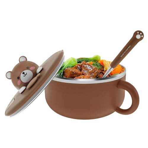 1200 ml Ramen-Schüssel,Edelstahl-Nudelschüssel mit Deckel und Spork,19 × 13 cm,Suppenschüssel mit großem Fassungsvermögen,Hitzebeständig,Tragbare Pastaschüssel,Salatkocher für Büro,Studentenwoh von TNTGMG